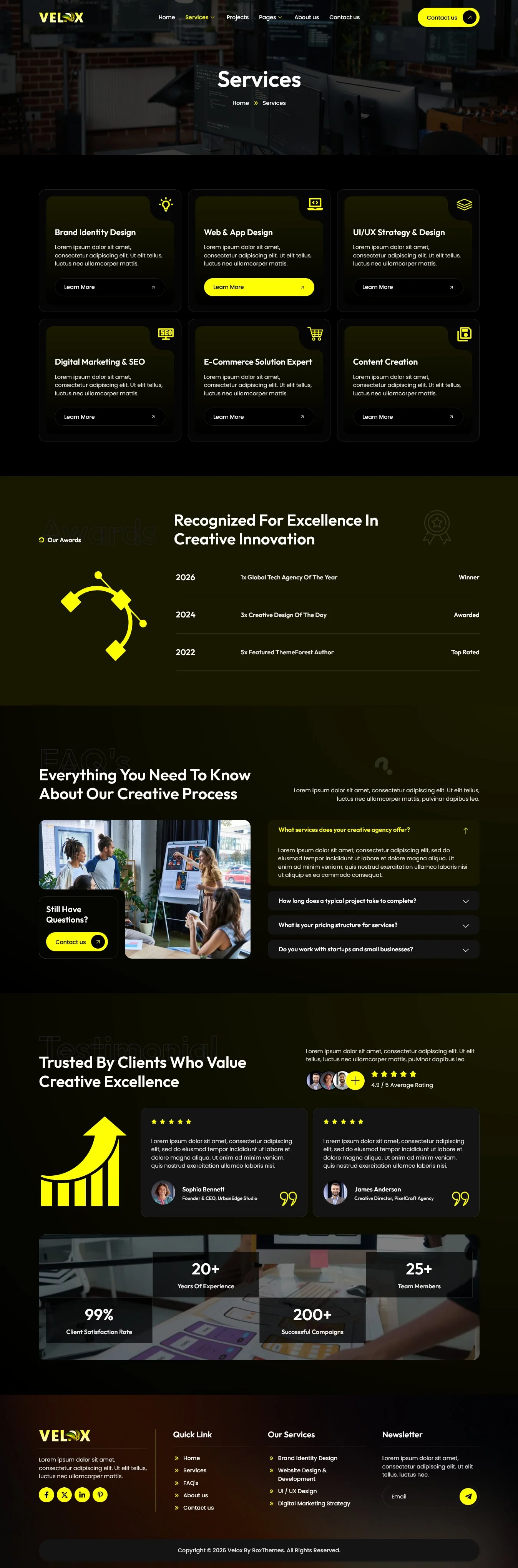 Velox- 创意机构 & 作品集 Elementor 模板套件 Preview 1