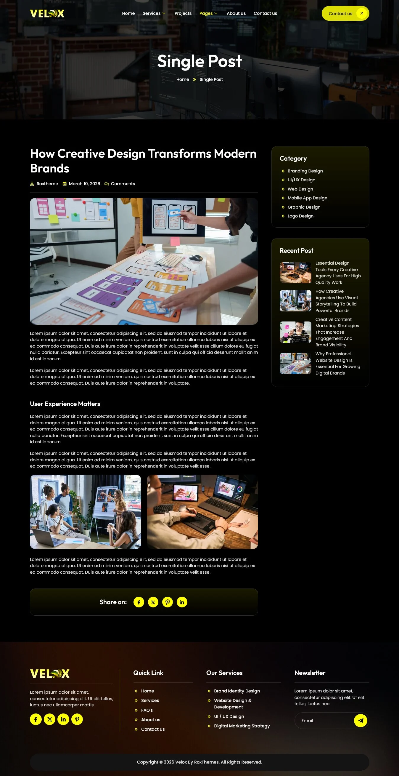 Velox- 创意机构 & 作品集 Elementor 模板套件 Preview 3