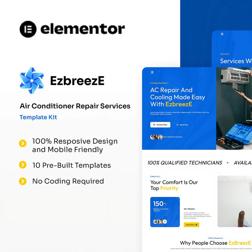 EzbreezE- 空调维修服务 Elementor 模板套件