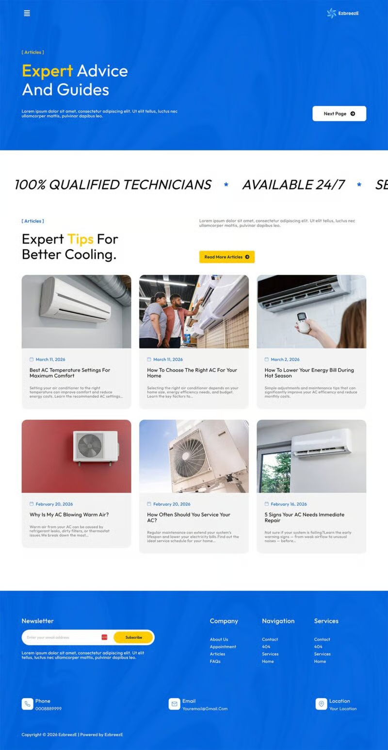 EzbreezE- 空调维修服务 Elementor 模板套件 Preview 2