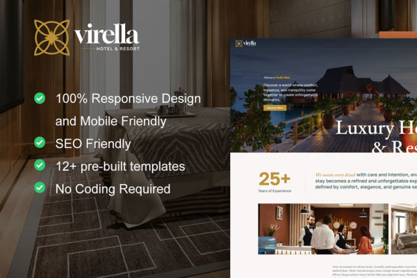 Virella-豪华酒店及度假胜地 Elementor Pro 模板套件