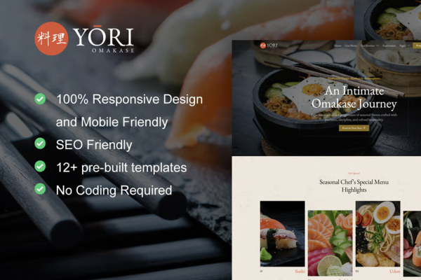 Yori-日式餐厅 & 美食 专业版 Elementor 模板套件