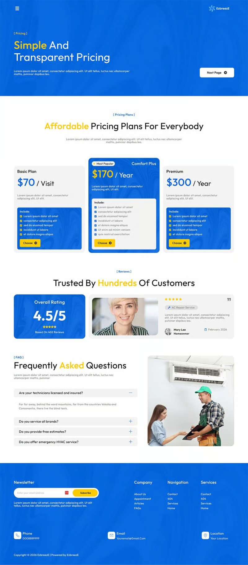 EzbreezE- 空调维修服务 Elementor 模板套件 Preview 9