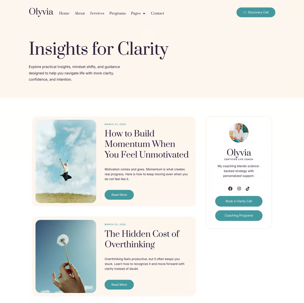 Olyvia-人生教练与个人成长 专业版 Elementor 模板套件 Preview 11