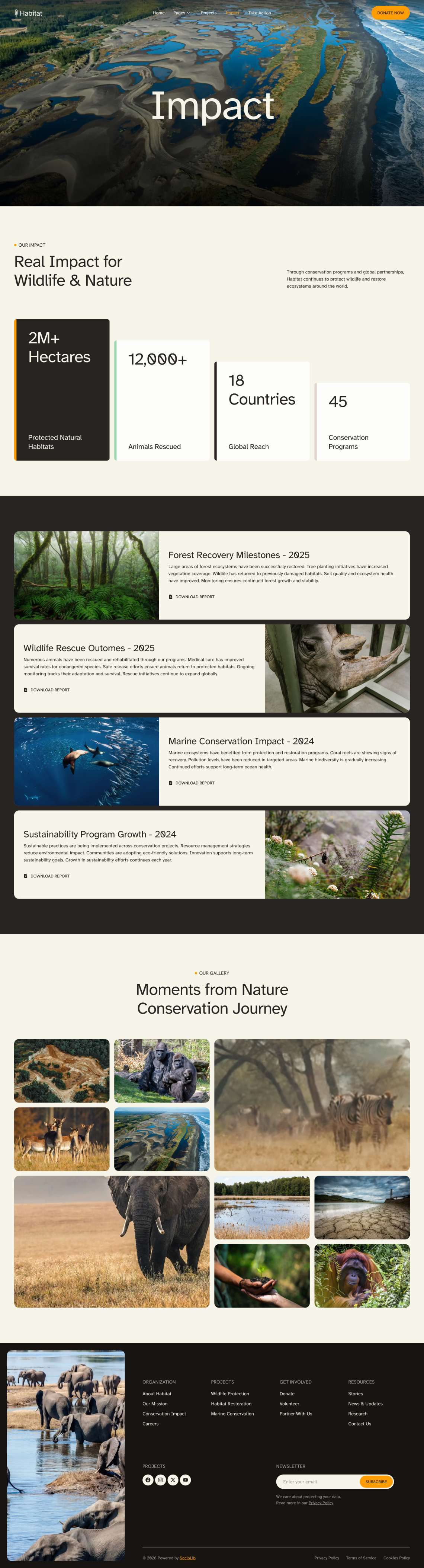Habitat- 野生动物与生态保护 Elementor 模板套件 Preview 4