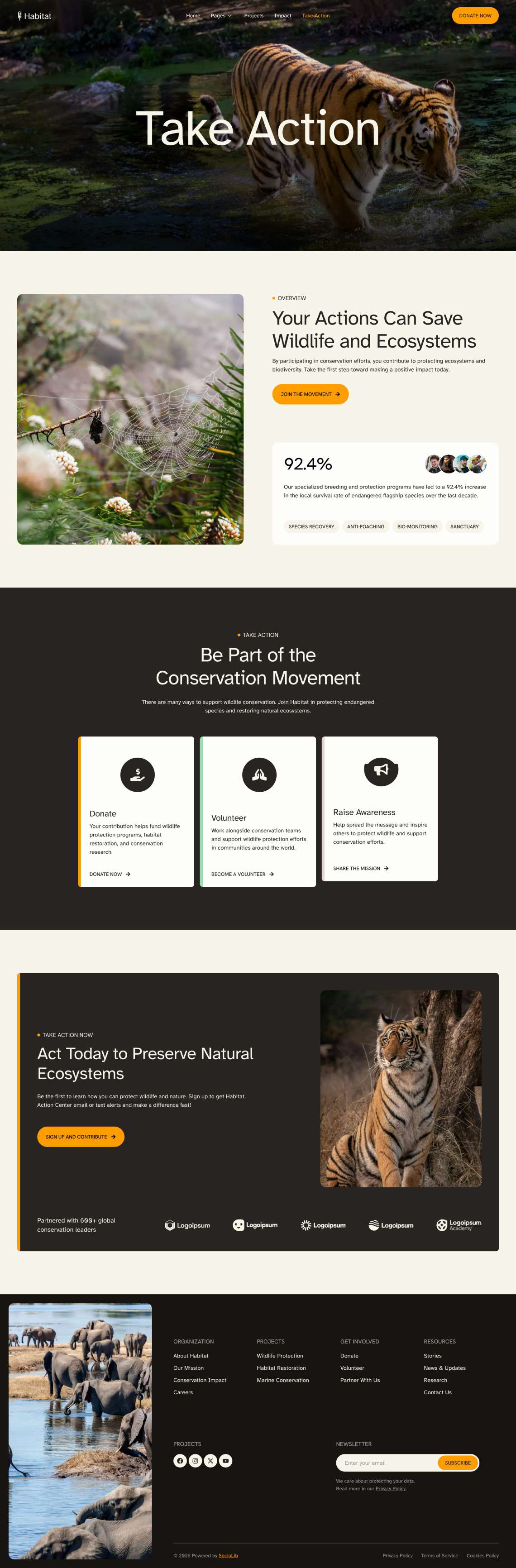 Habitat- 野生动物与生态保护 Elementor 模板套件 Preview 9