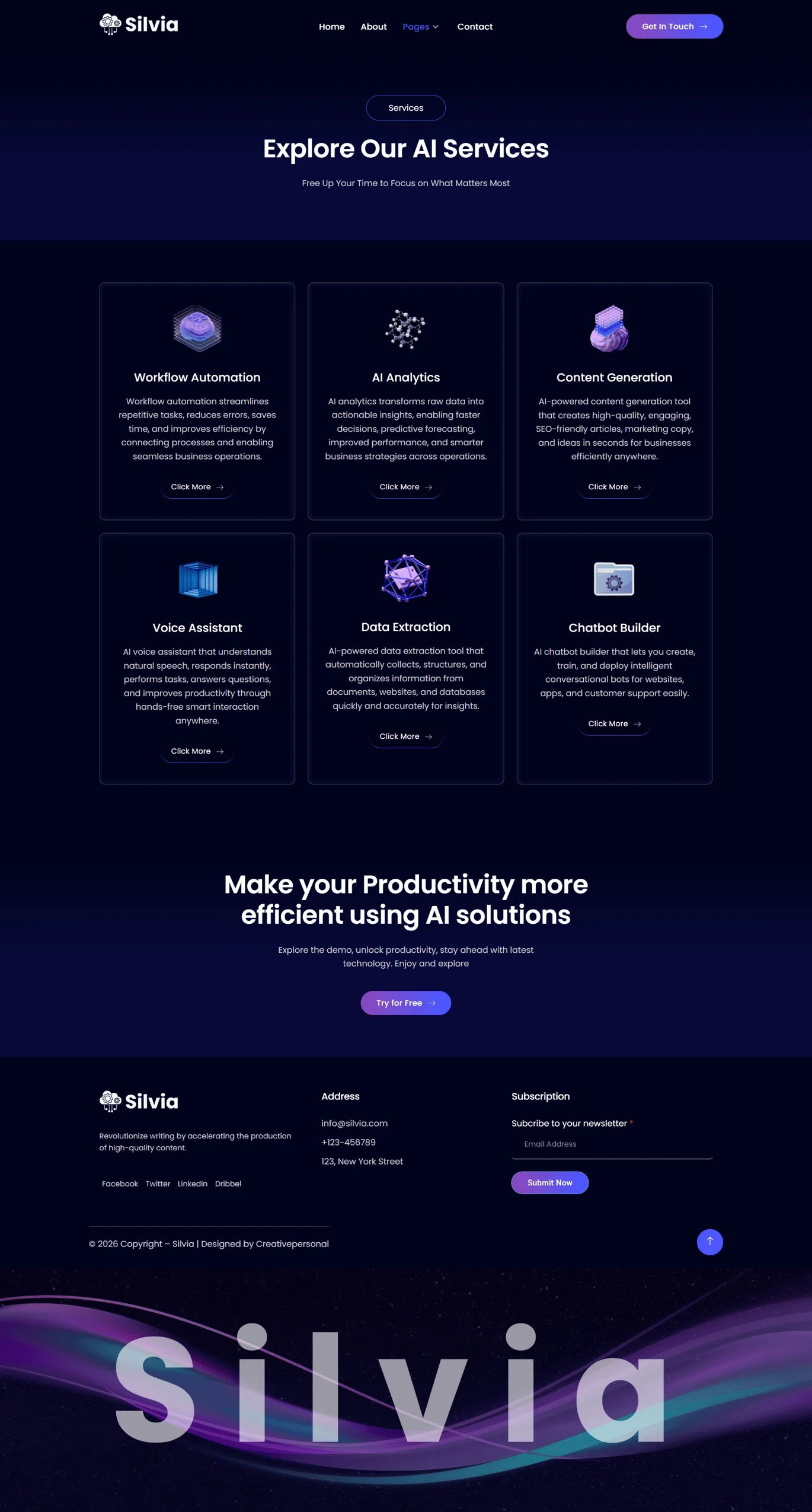 Silvia – 人工智能 SaaS 初创企业 Elementor 模板套件 Preview 7