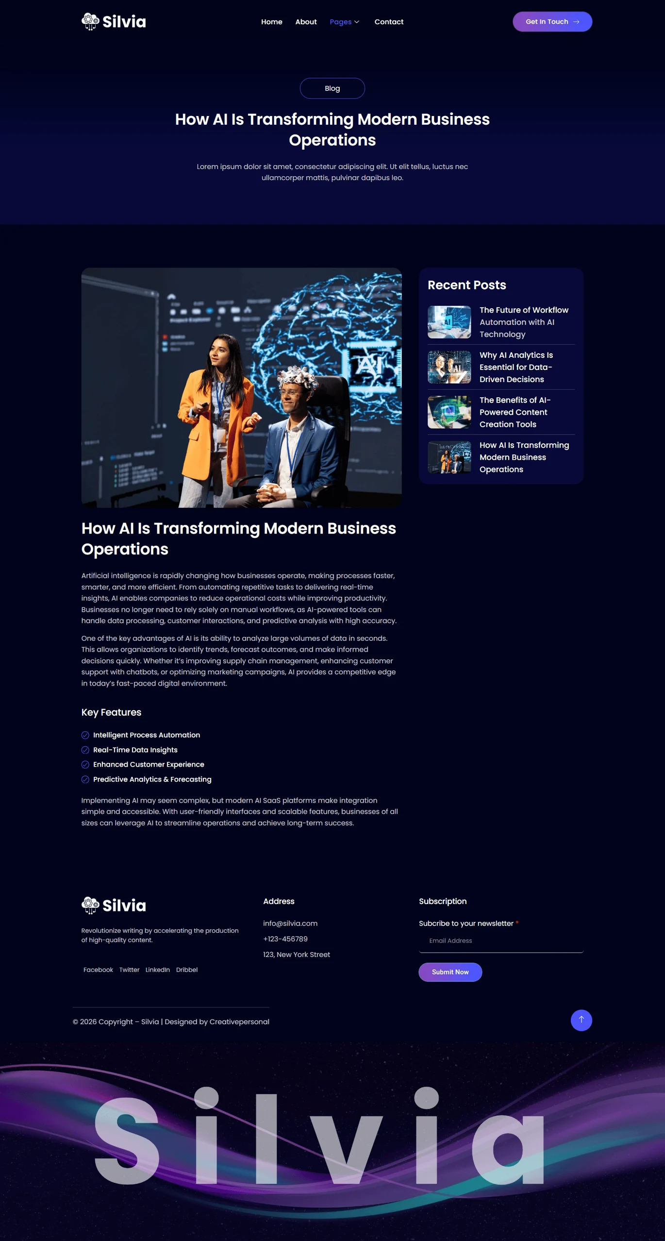 Silvia – 人工智能 SaaS 初创企业 Elementor 模板套件 Preview 4