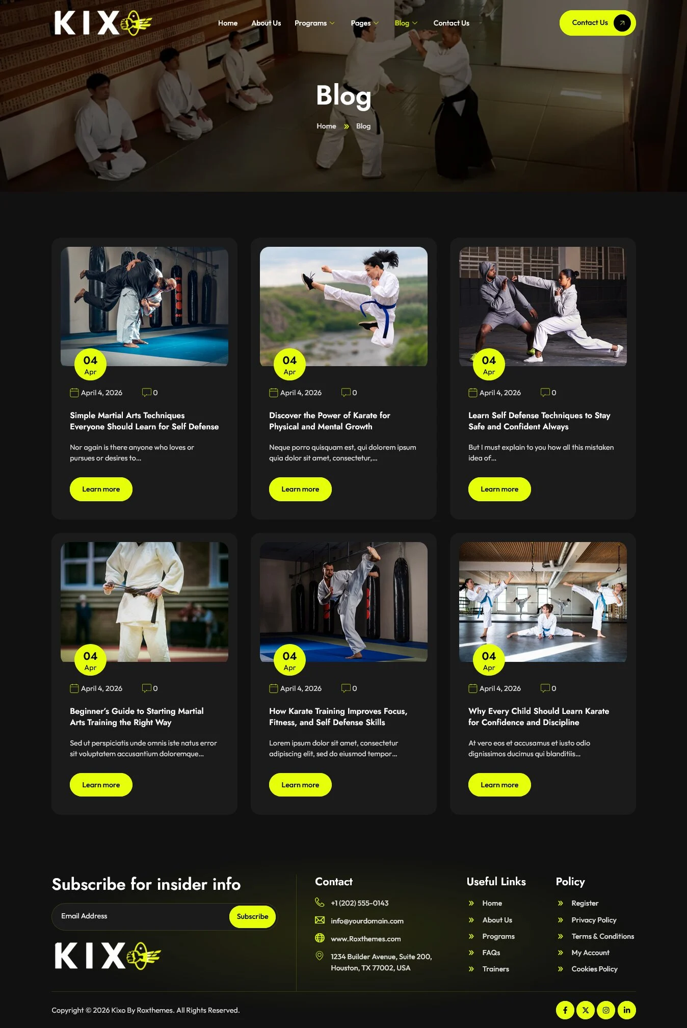 Kixo–空手道与武术学校 Elementor 模板套件 Preview 4