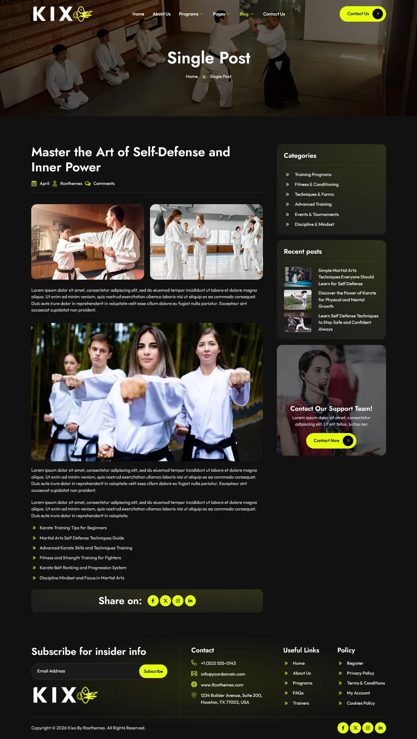 Kixo–空手道与武术学校 Elementor 模板套件 Preview 3