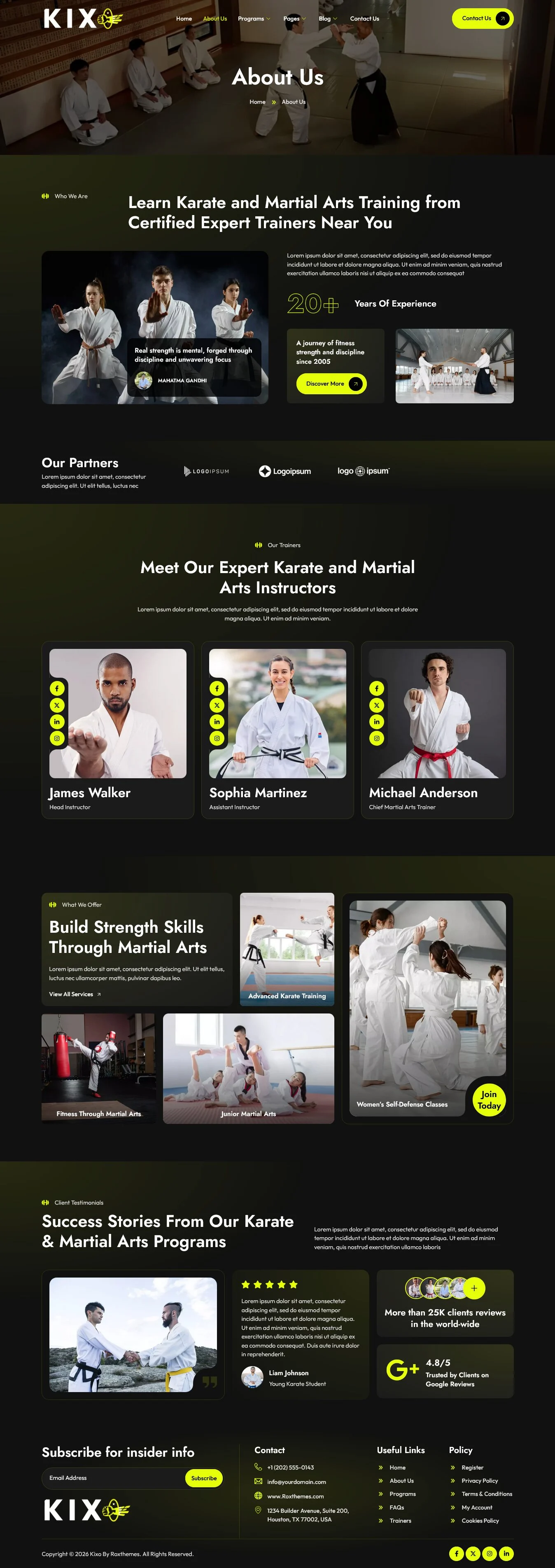Kixo–空手道与武术学校 Elementor 模板套件 Preview 1