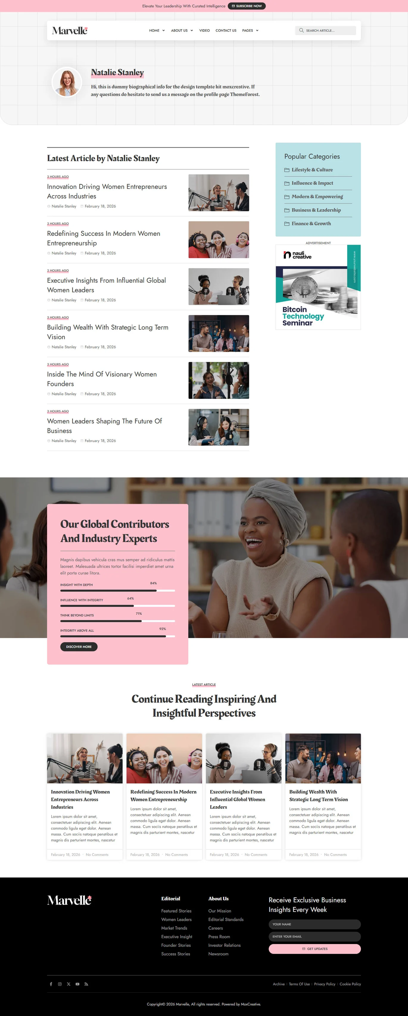 Marvelle – 现代女性风格博客与杂志 Elementor Pro 模板套件 Preview 5
