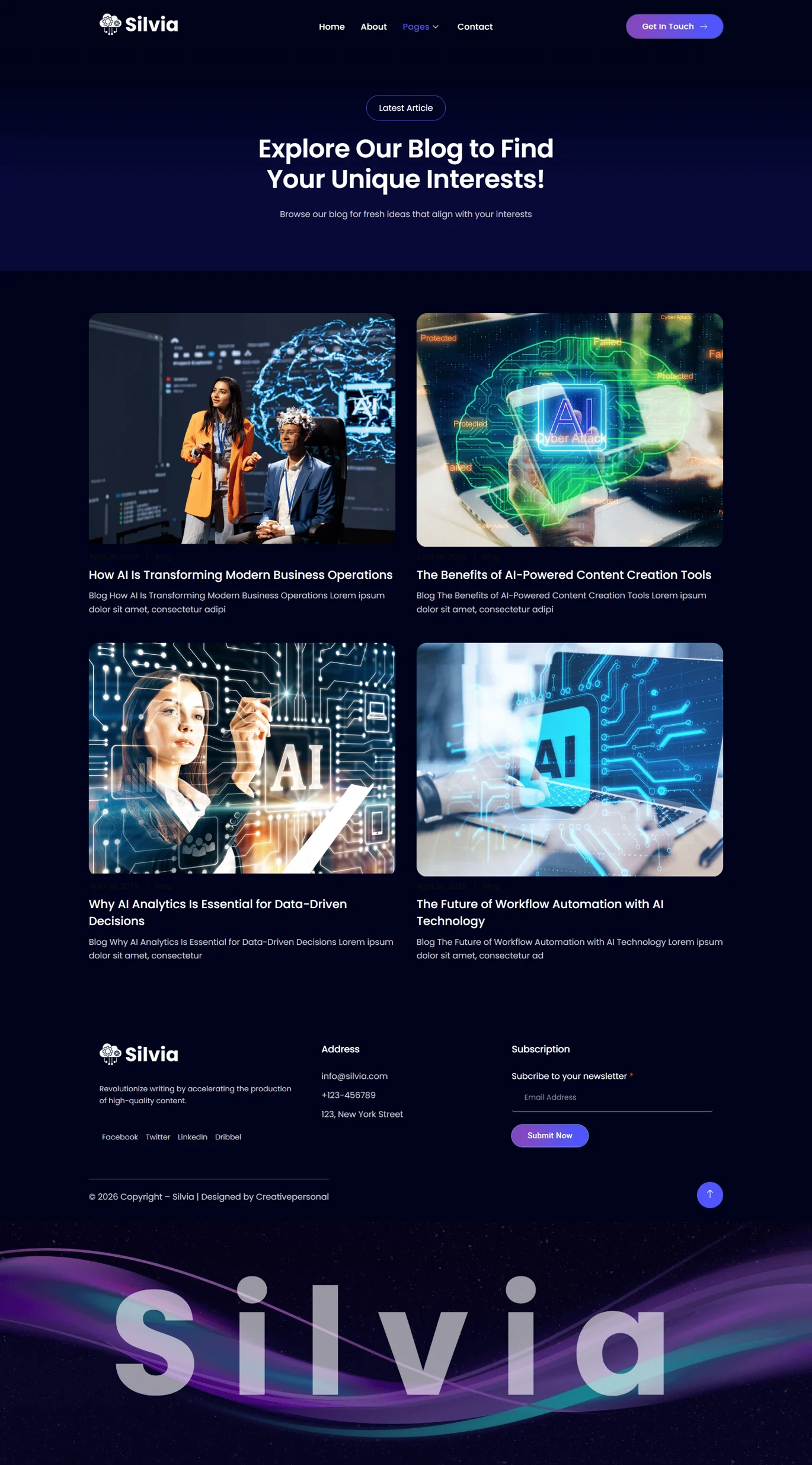 Silvia – 人工智能 SaaS 初创企业 Elementor 模板套件 Preview 1