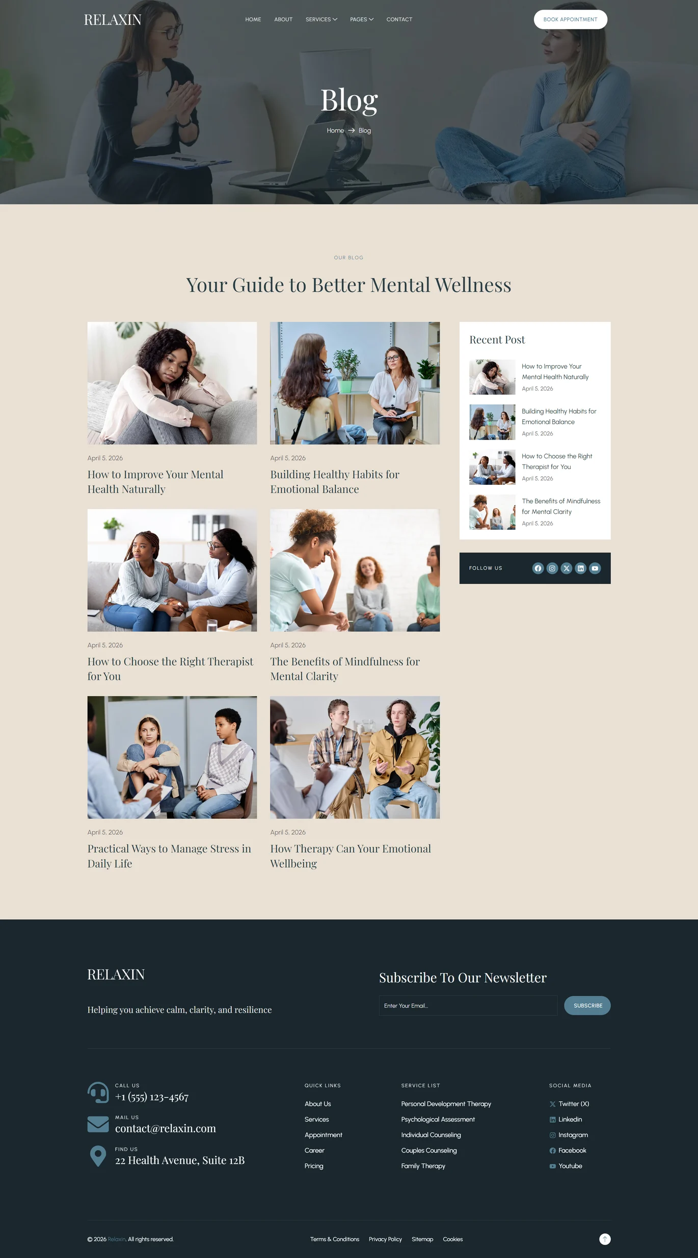 Relaxin-心理健康与心理治疗 Elementor 模板套件 Preview 8