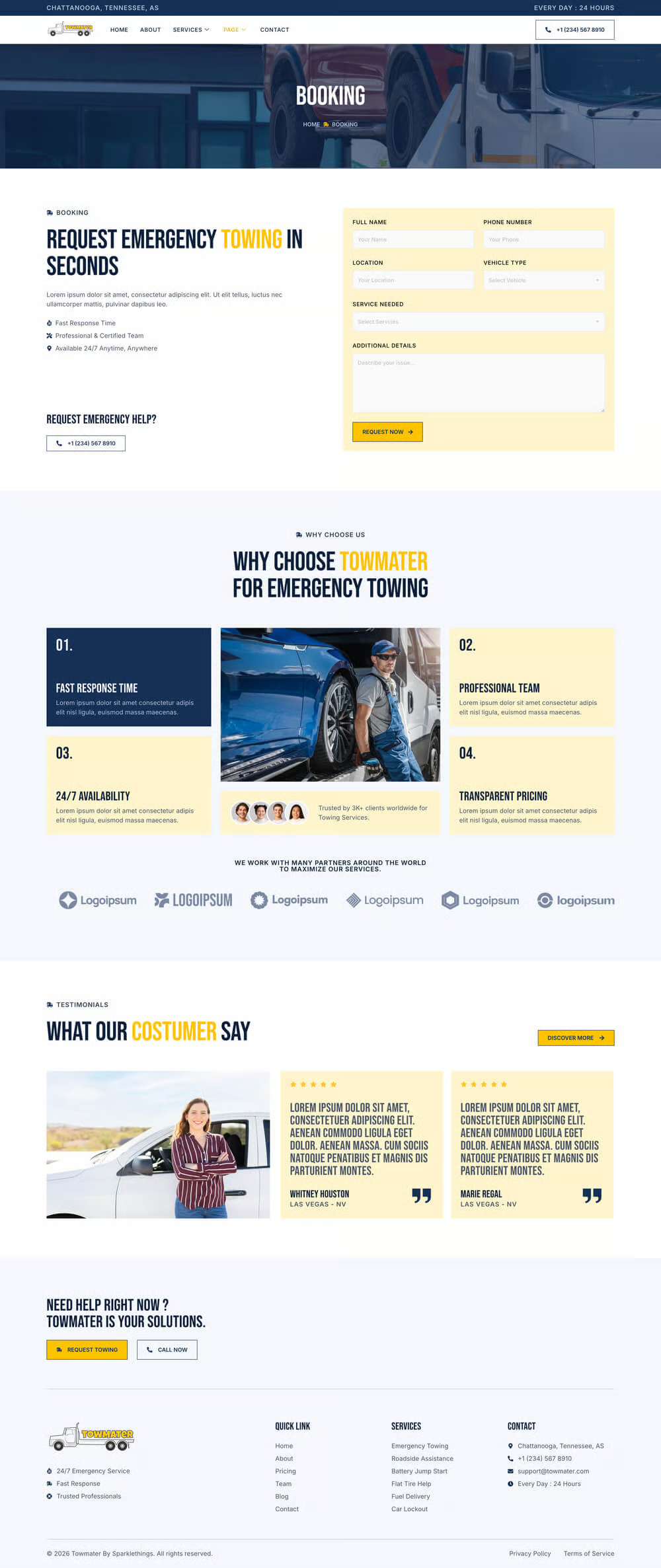 Towmater–应急拖车服务 Elementor 模板套件 Preview 1