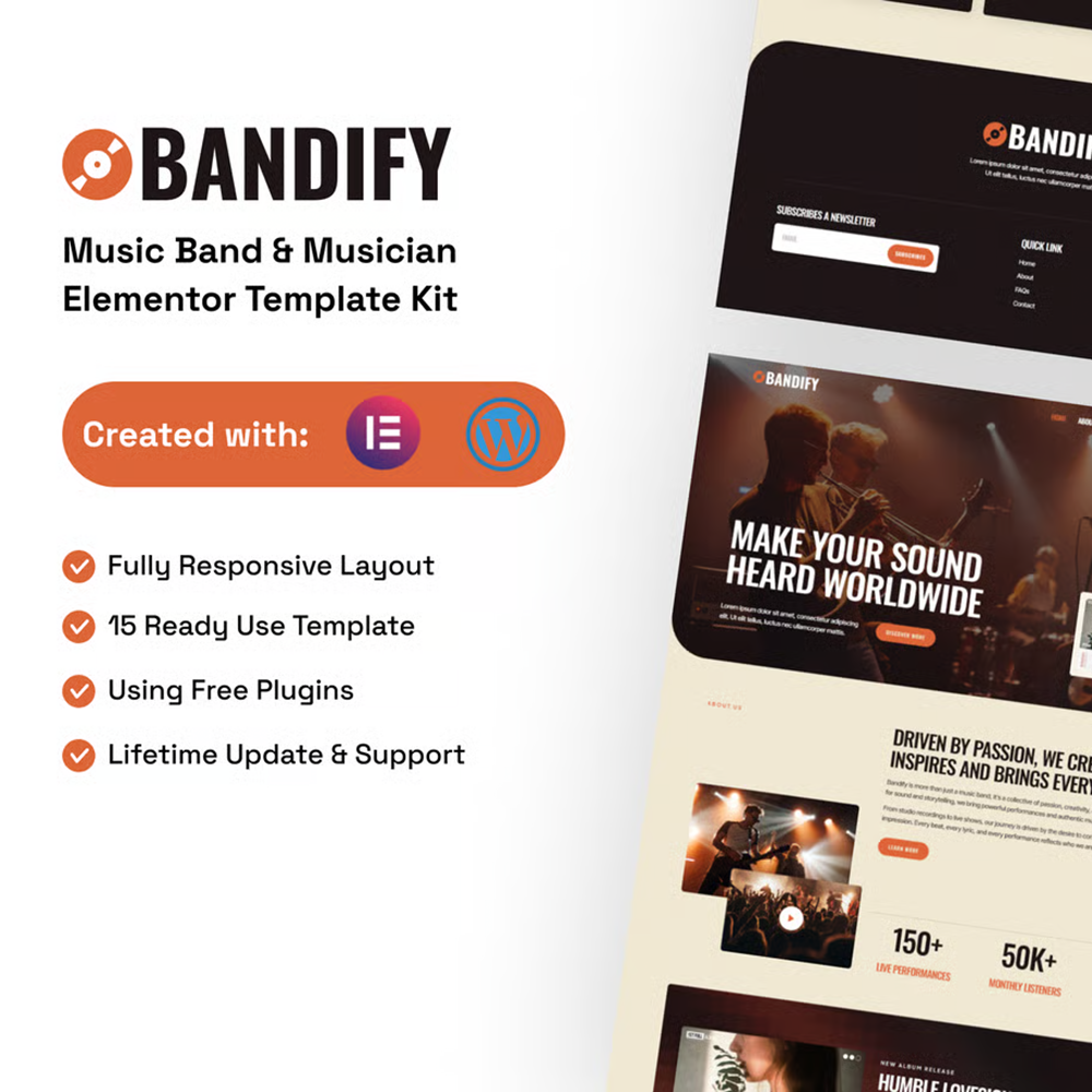 Bandify-乐队与音乐人 Elementor 模板套件