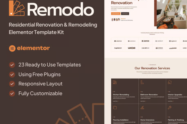 Remodo-住宅装修翻新 Elementor 模板套件