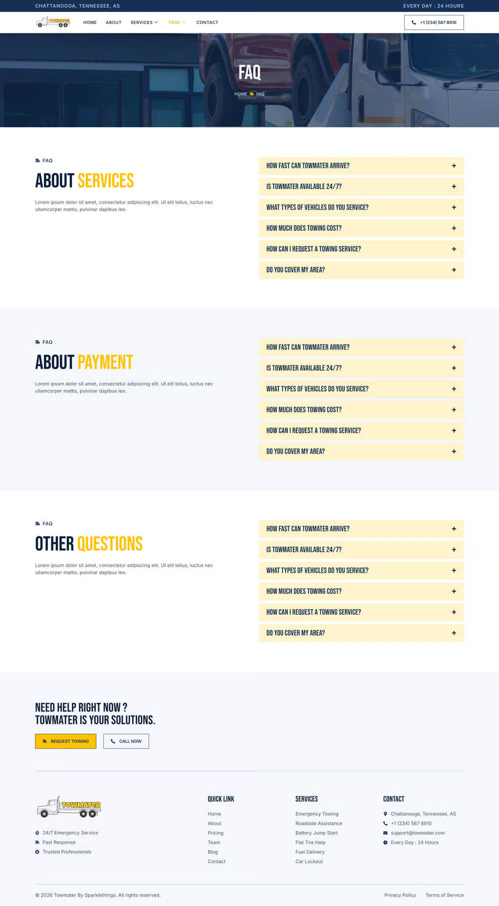 Towmater–应急拖车服务 Elementor 模板套件 Preview 4