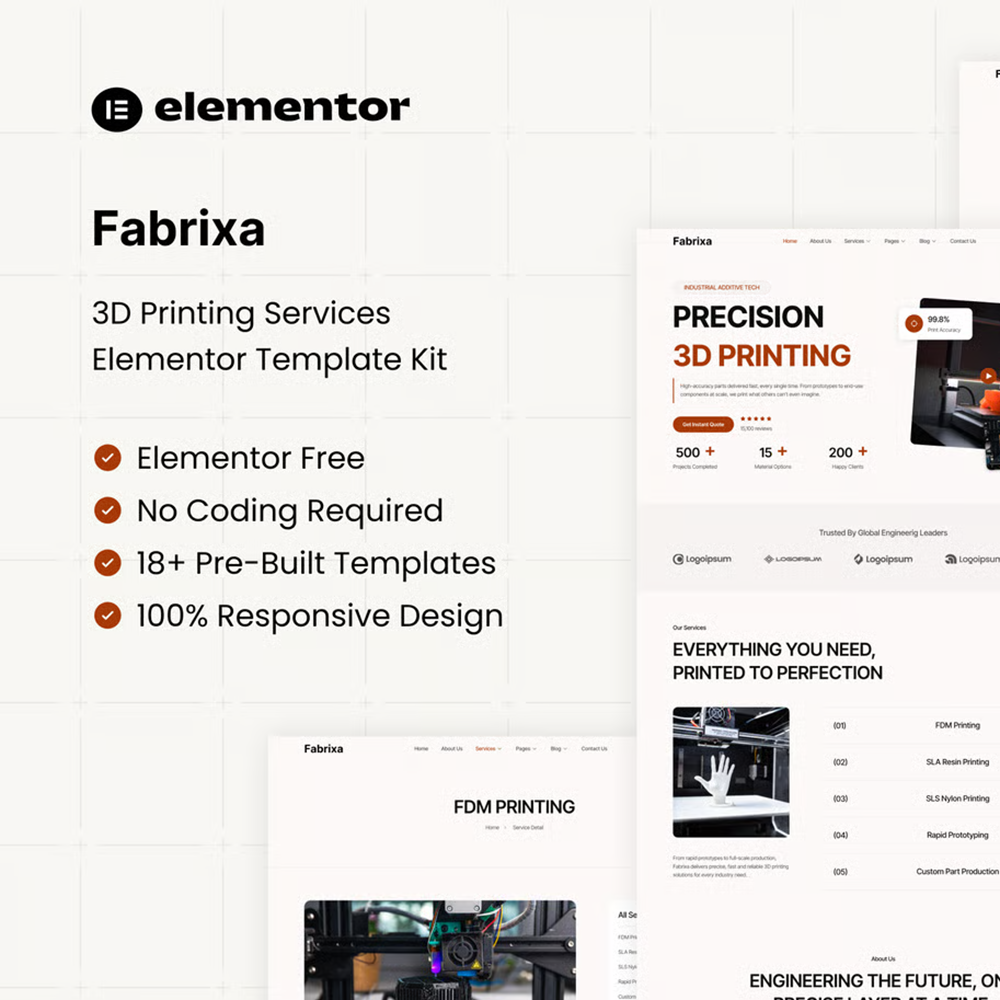Fabrixa -3D 打印服务 Elementor 模板套件