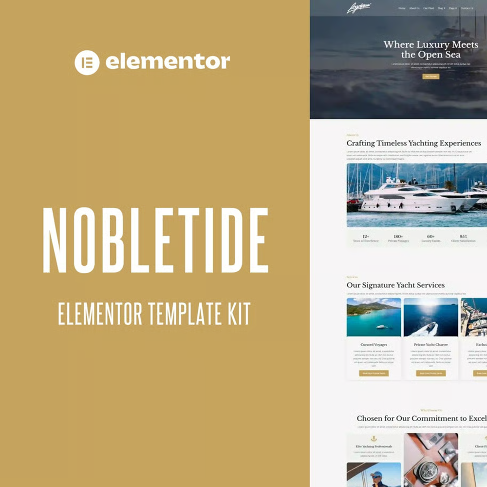 NobleTide–游艇俱乐部与船舶租赁 Elementor 模板套件