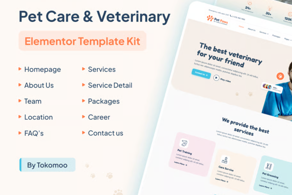Pet Paws-宠物护理与兽医诊疗 Elementor 模板套件