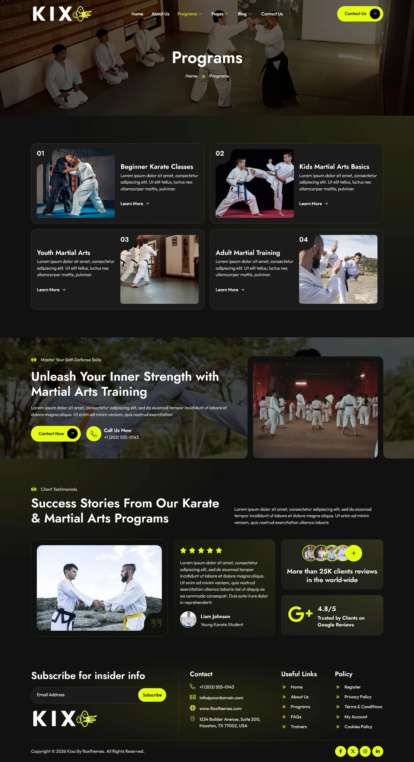 Kixo–空手道与武术学校 Elementor 模板套件 Preview 2