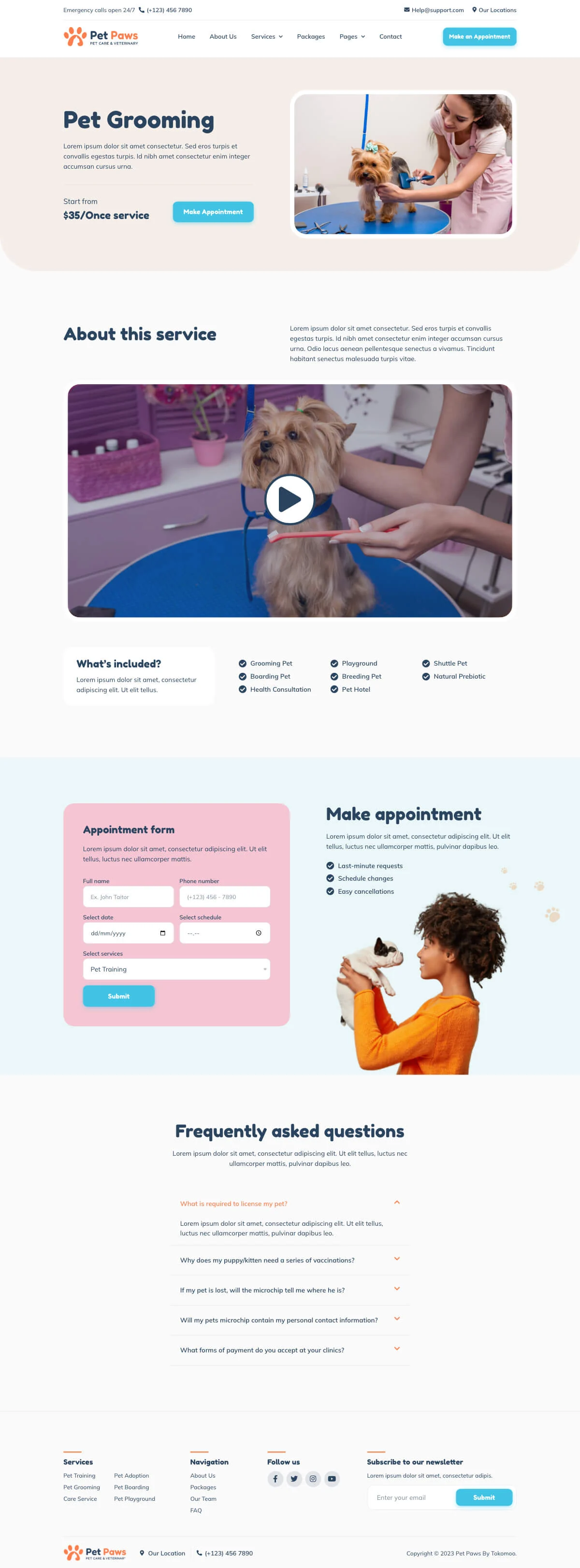Pet Paws-宠物护理与兽医诊疗 Elementor 模板套件 Preview 1