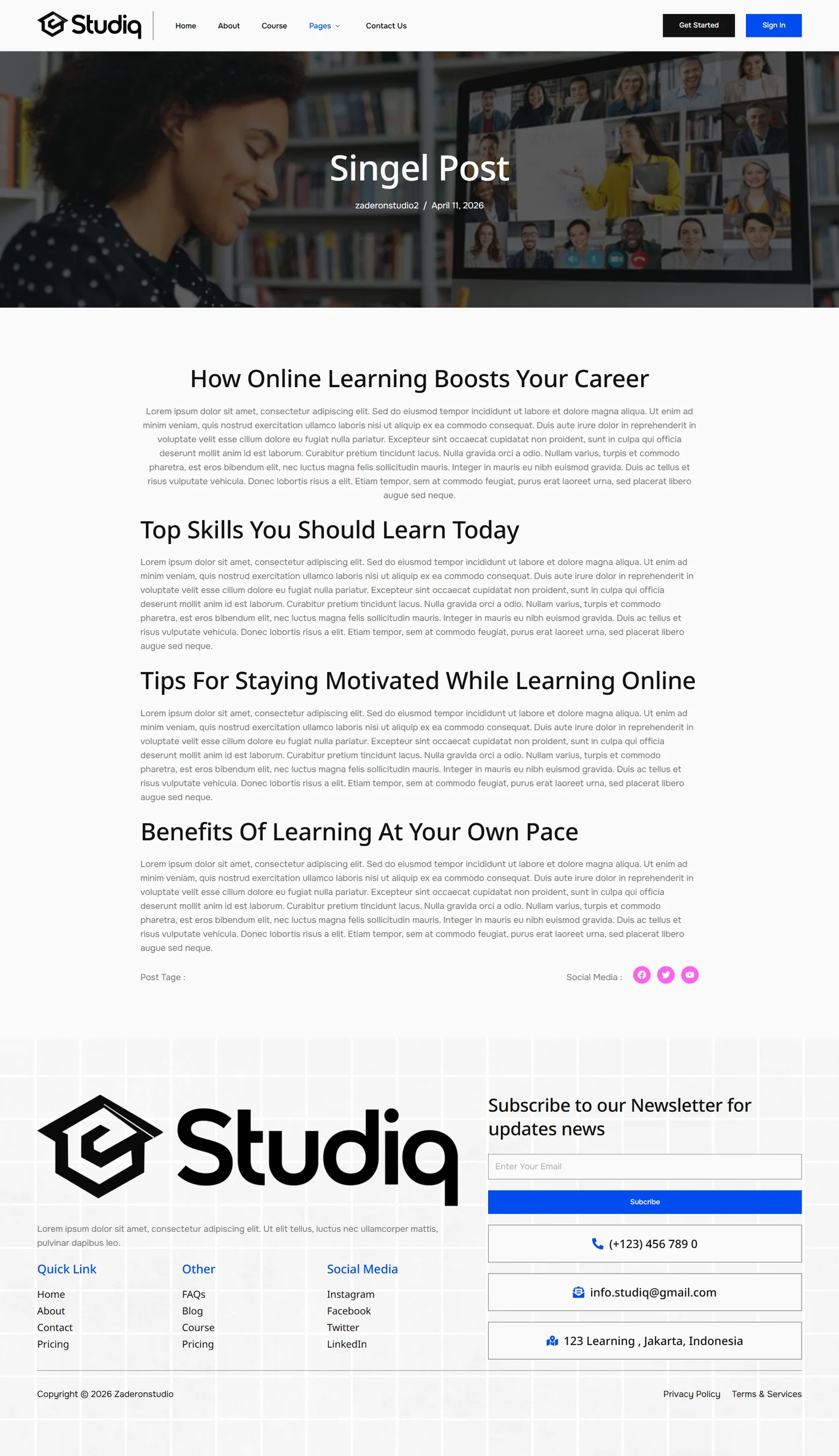 Studiq-在线课程与教育培训 Elementor Pro 模板套件 Preview 3