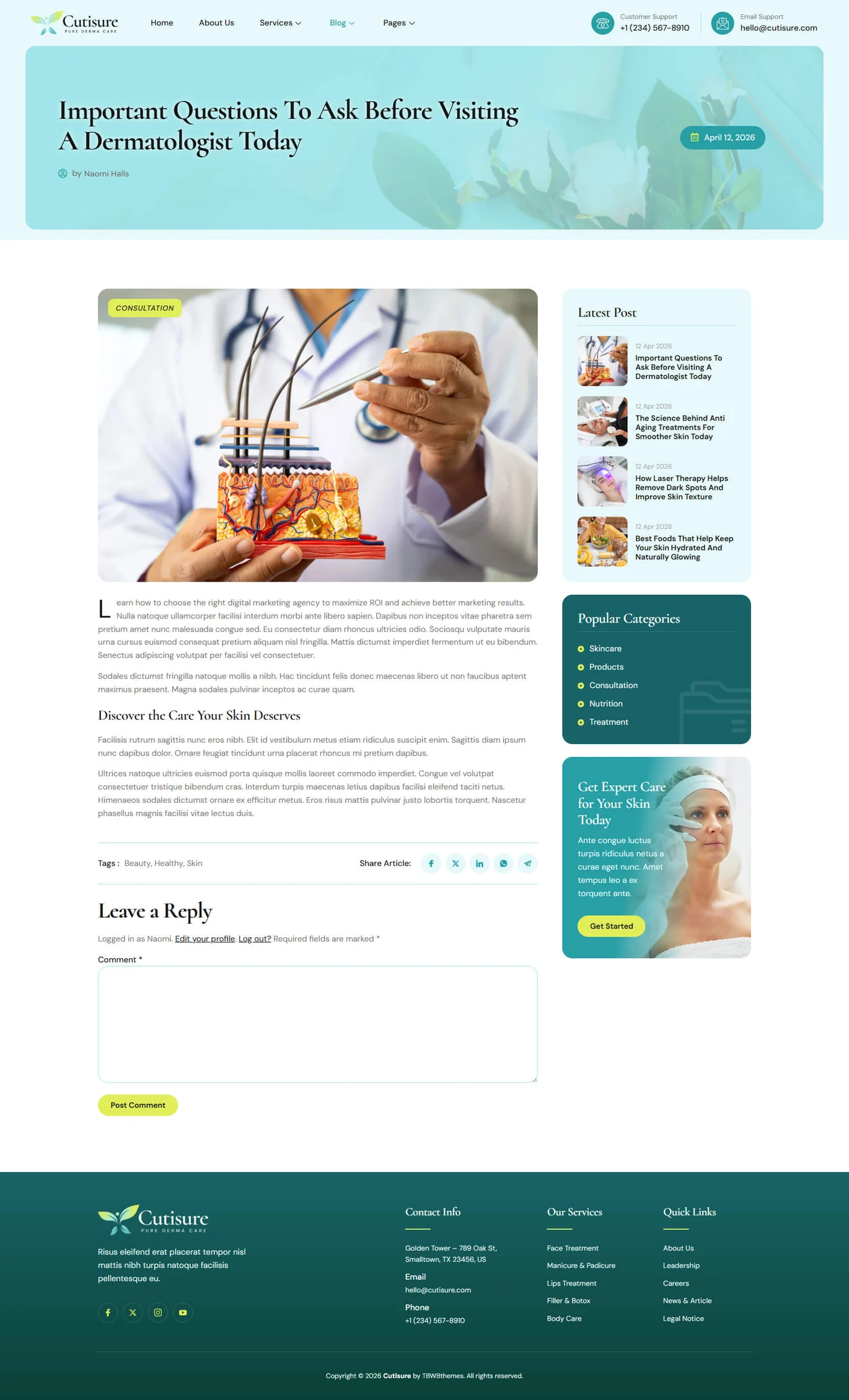 Cutisure – 美容诊所与皮肤科 Elementor 模板套件 Preview 6