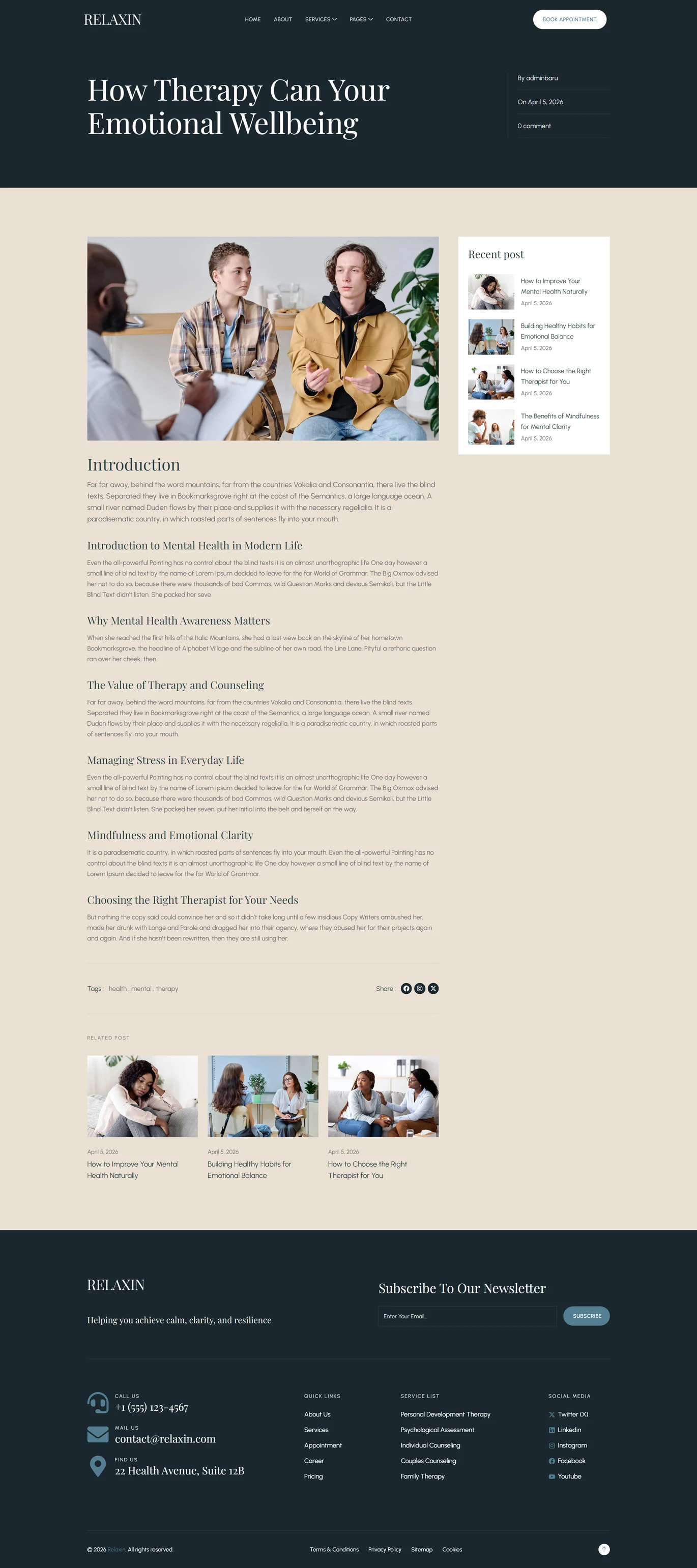 Relaxin-心理健康与心理治疗 Elementor 模板套件 Preview 6