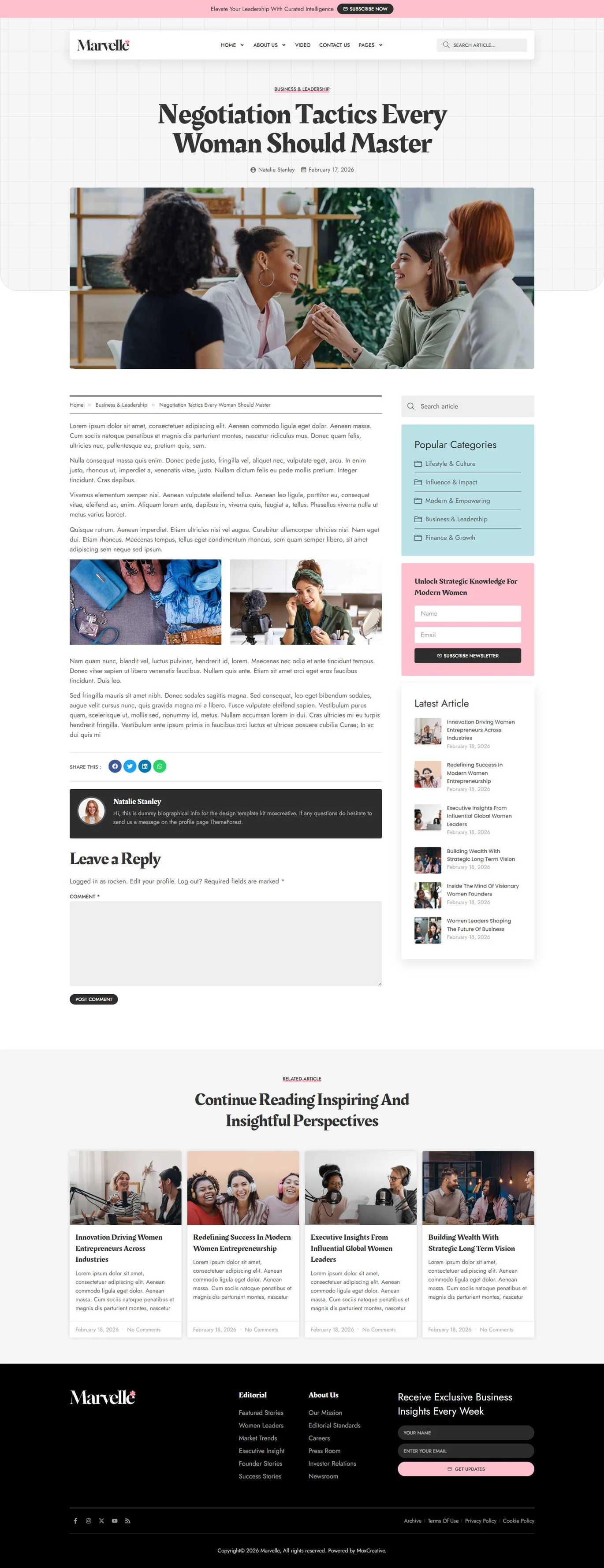 Marvelle – 现代女性风格博客与杂志 Elementor Pro 模板套件 Preview 9