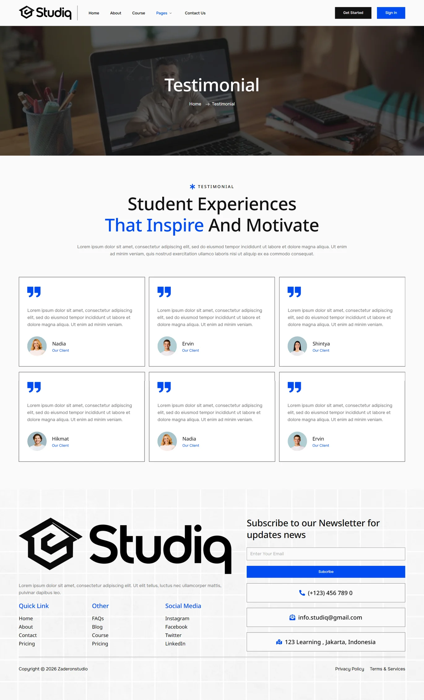 Studiq-在线课程与教育培训 Elementor Pro 模板套件 Preview 2