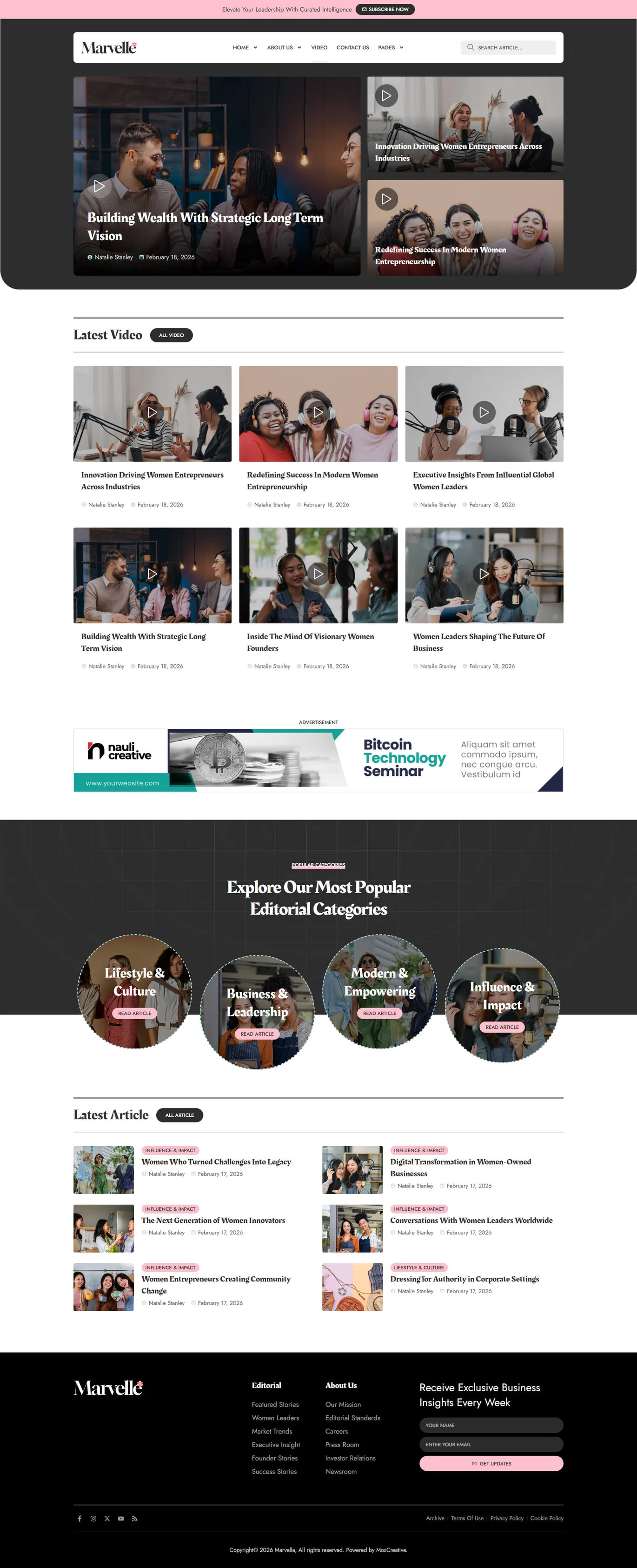 Marvelle – 现代女性风格博客与杂志 Elementor Pro 模板套件 Preview 1