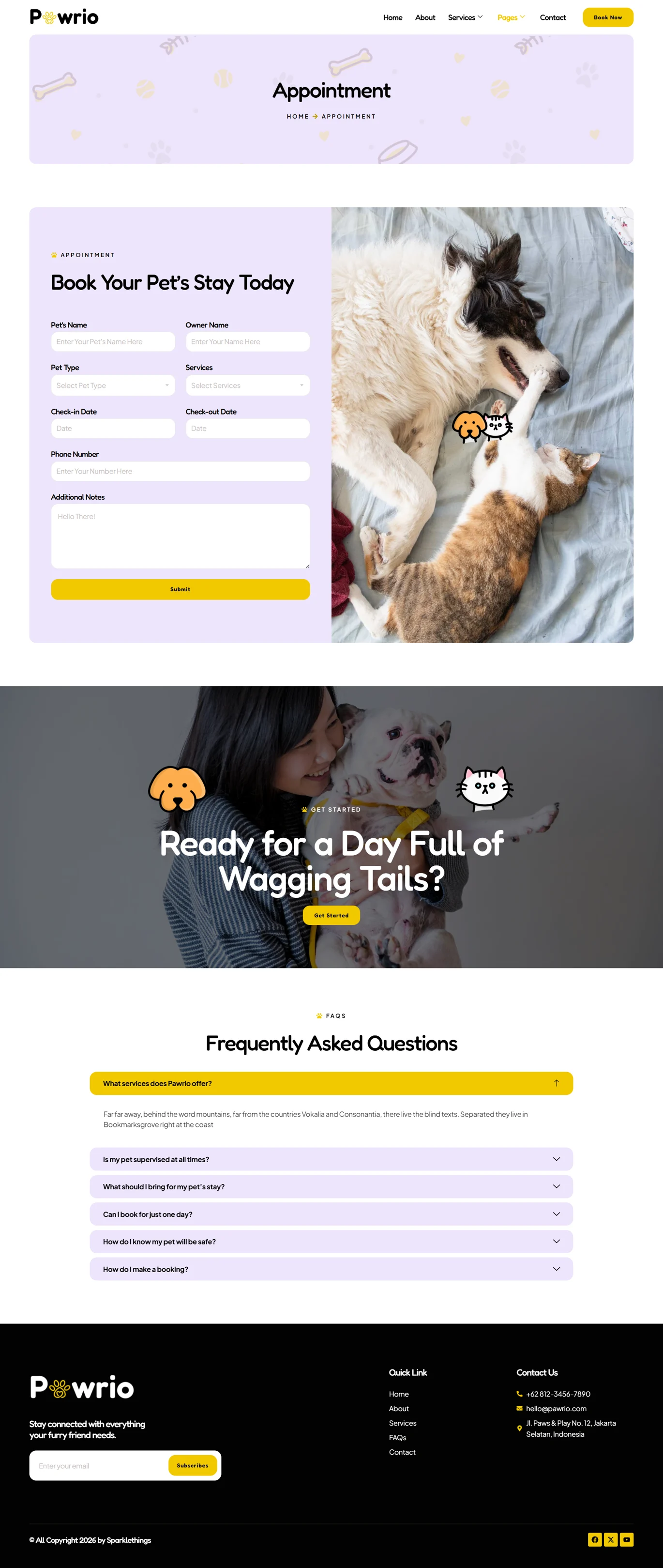 Pawrio-宠物寄养与日托 Elementor 模板套件 Preview 1