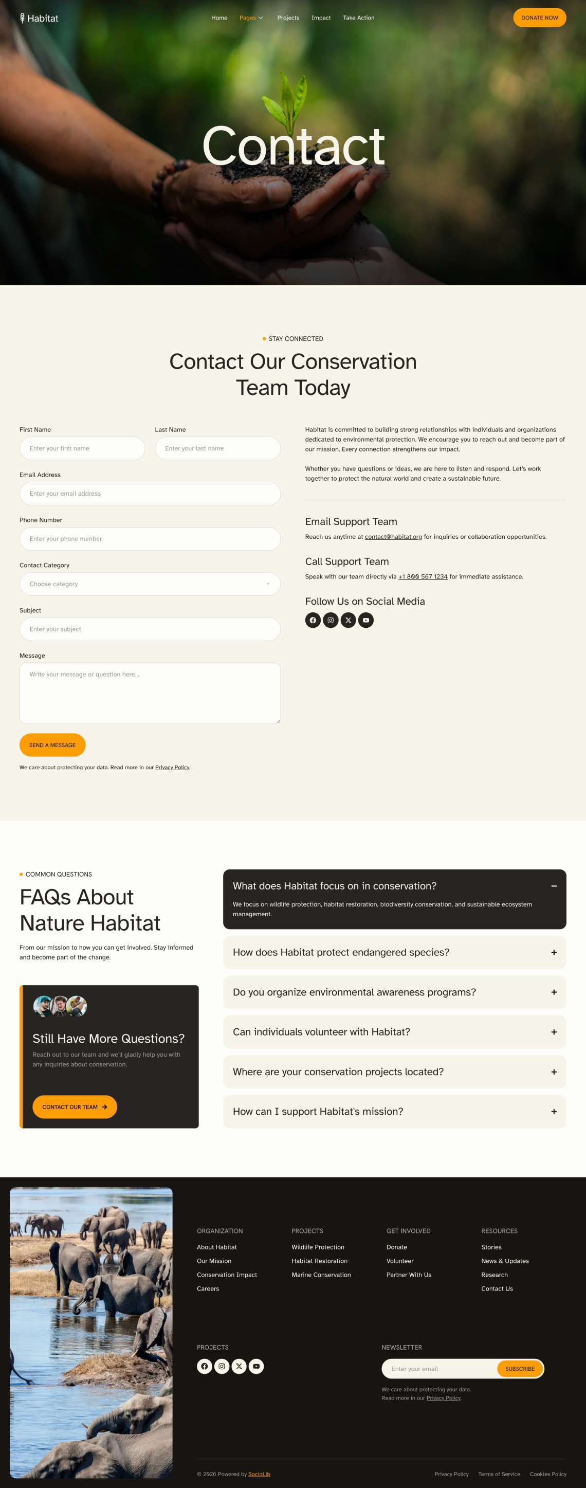 Habitat- 野生动物与生态保护 Elementor 模板套件 Preview 5
