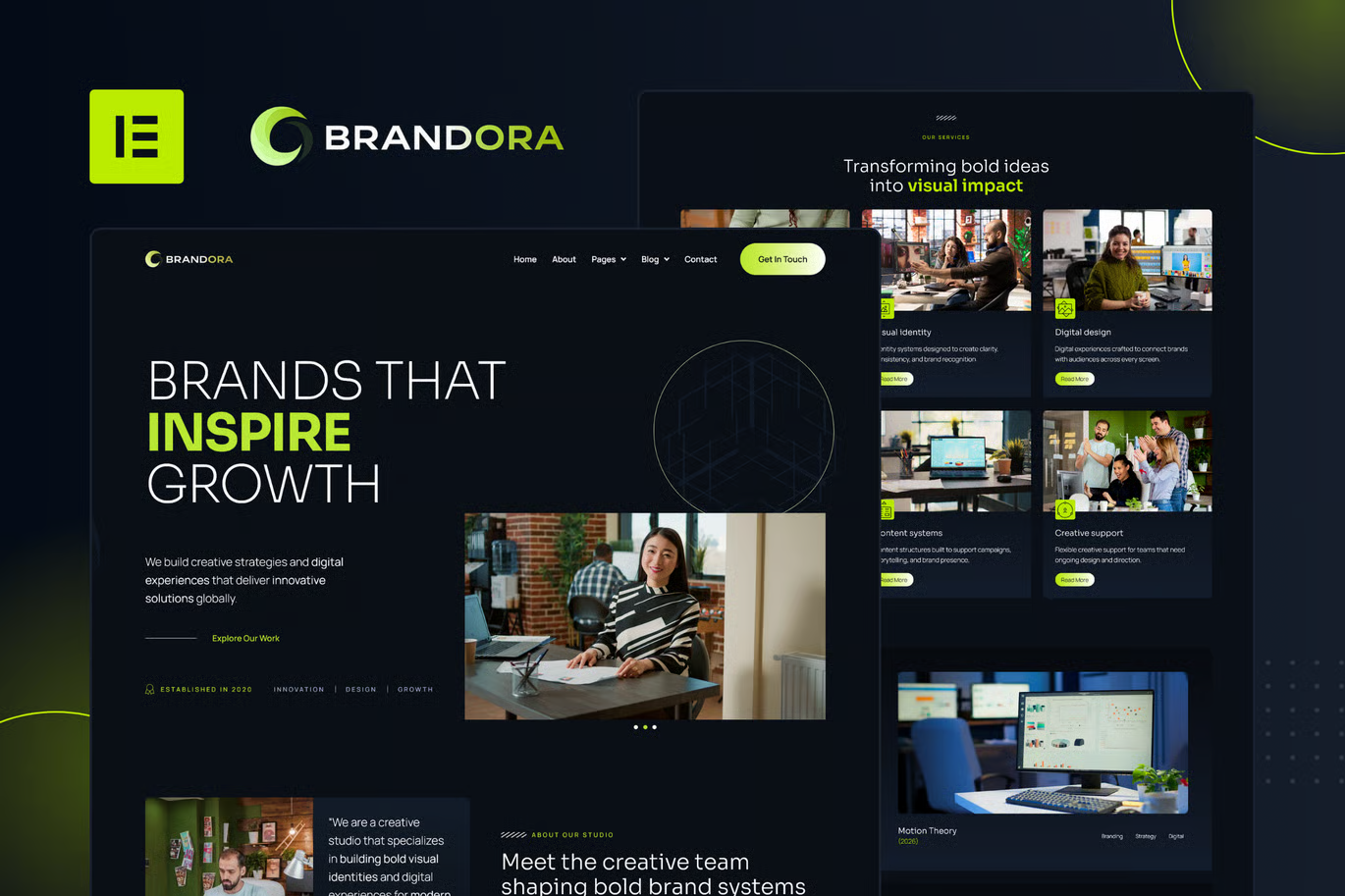 Brandora-创意机构 Elementor Pro 模板套件 Preview 1