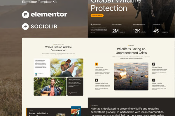 Habitat- 野生动物与生态保护 Elementor 模板套件