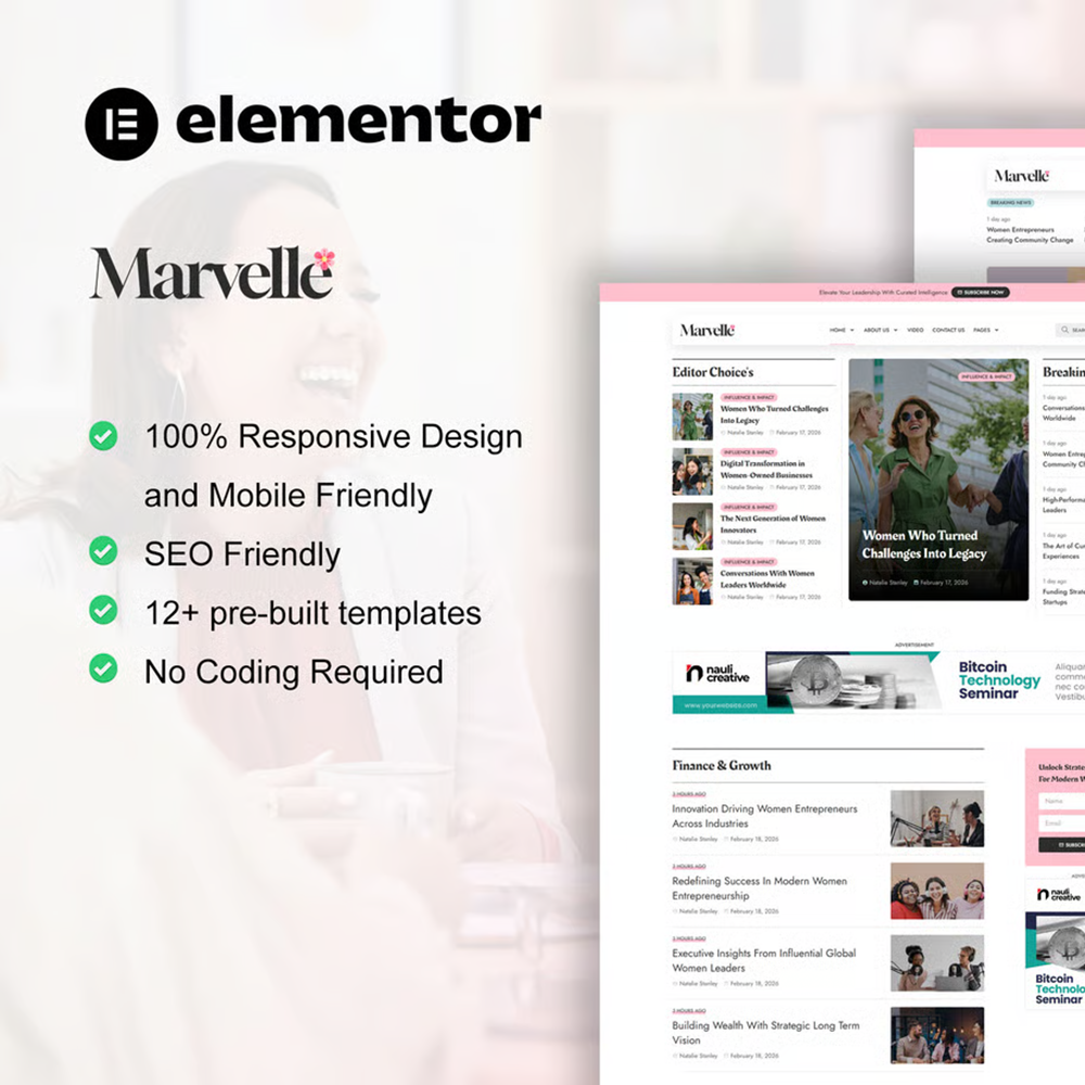 Marvelle – 现代女性风格博客与杂志 Elementor Pro 模板套件