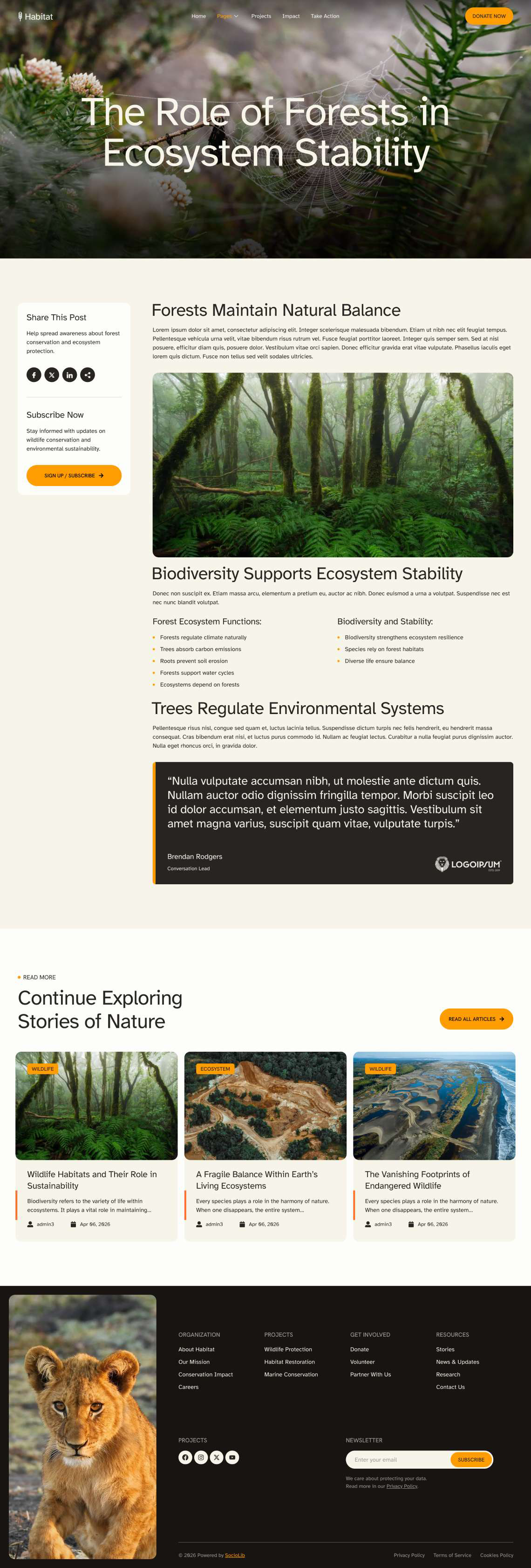 Habitat- 野生动物与生态保护 Elementor 模板套件 Preview 1