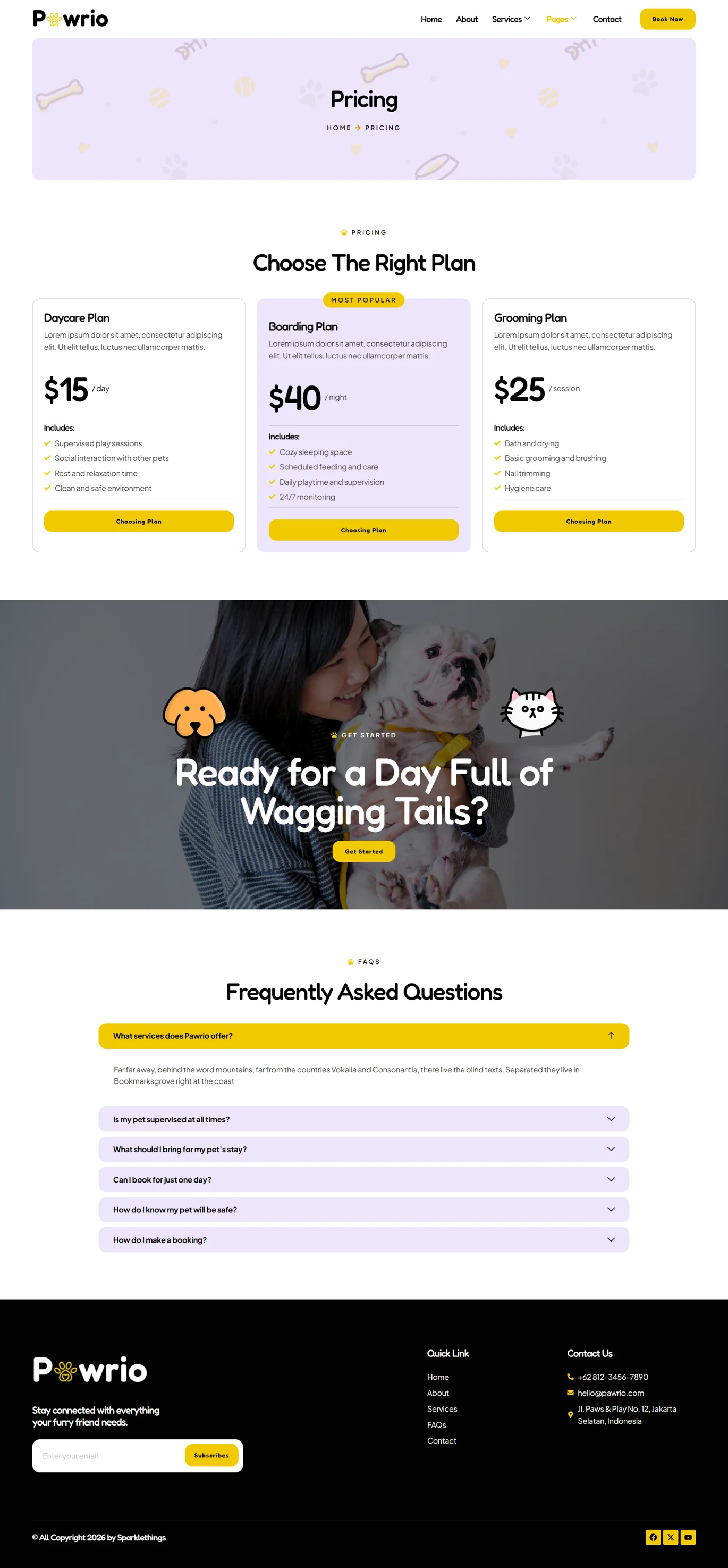 Pawrio-宠物寄养与日托 Elementor 模板套件 Preview 5