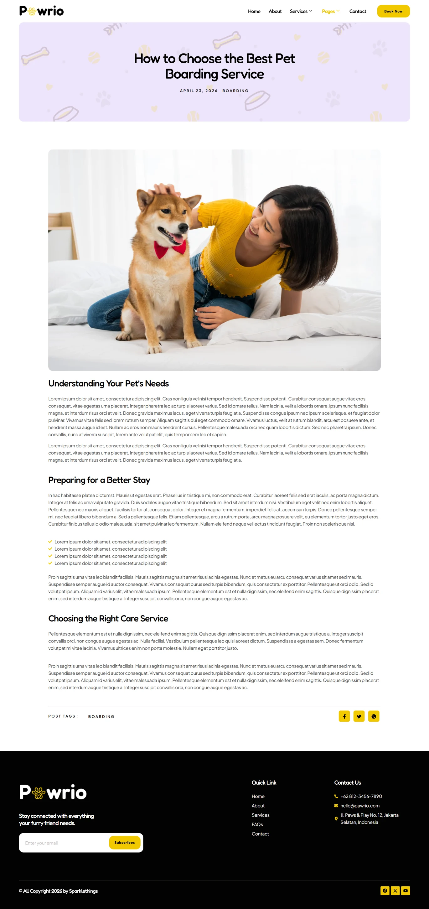 Pawrio-宠物寄养与日托 Elementor 模板套件 Preview 7