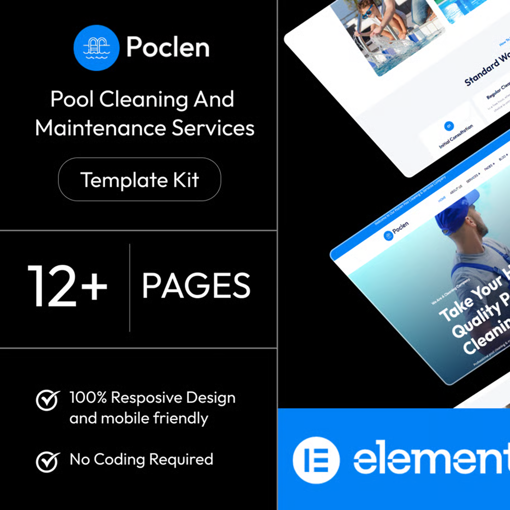 Poclen – 泳池清洁与维护服务 Elementor 模板套件