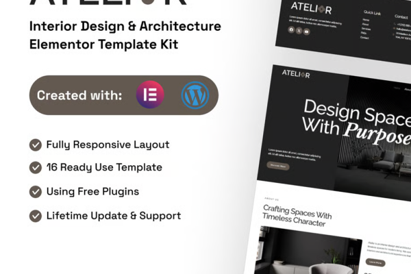 Atelior – 室内设计与建筑设计 Elementor 模板套件
