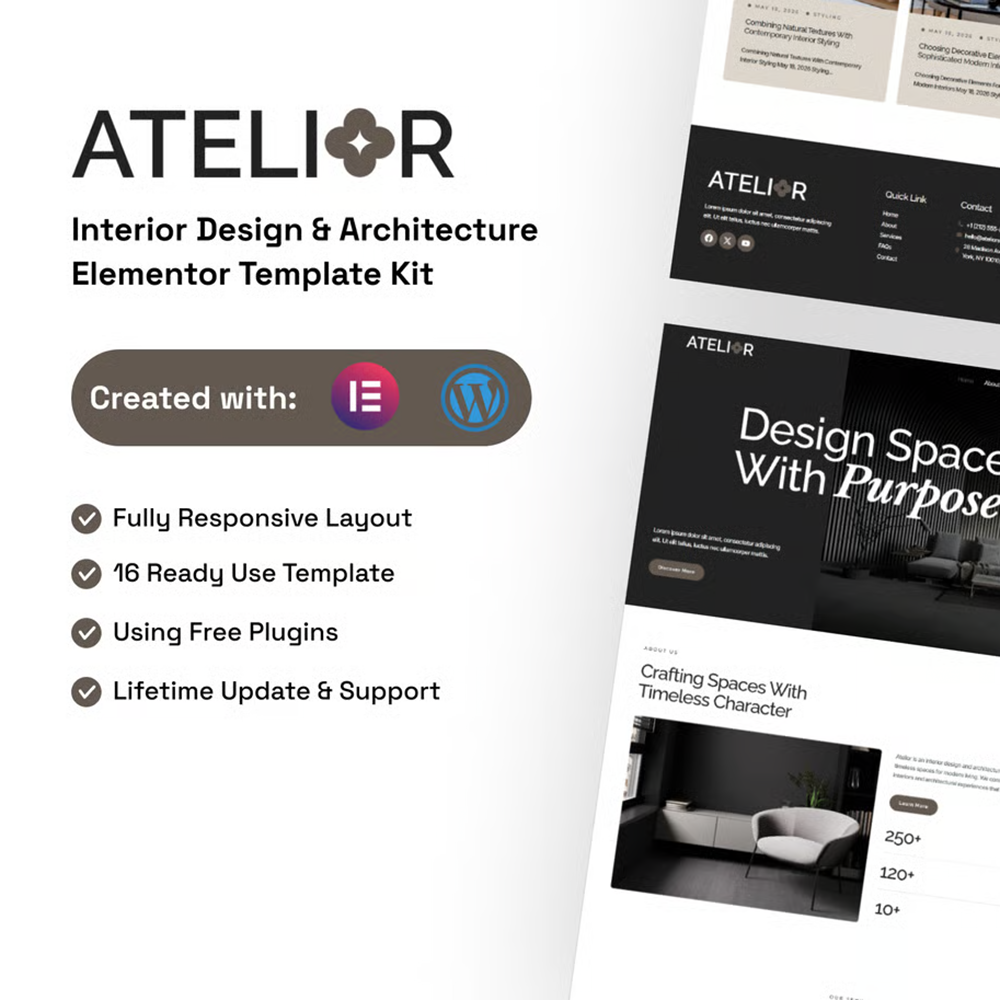 Atelior – 室内设计与建筑设计 Elementor 模板套件