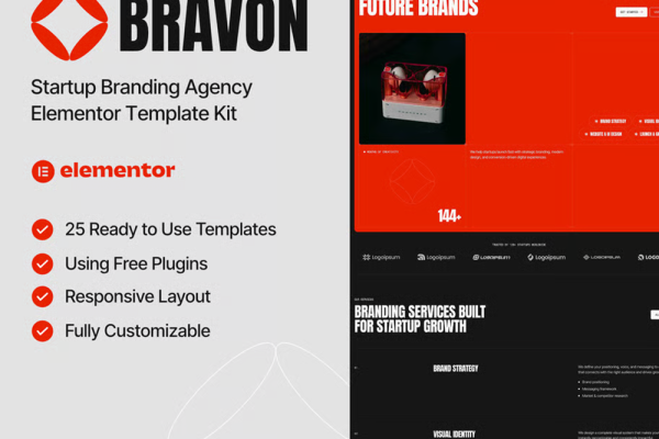 Bravon- 初创企业品牌设计机构 Elementor 模板套件