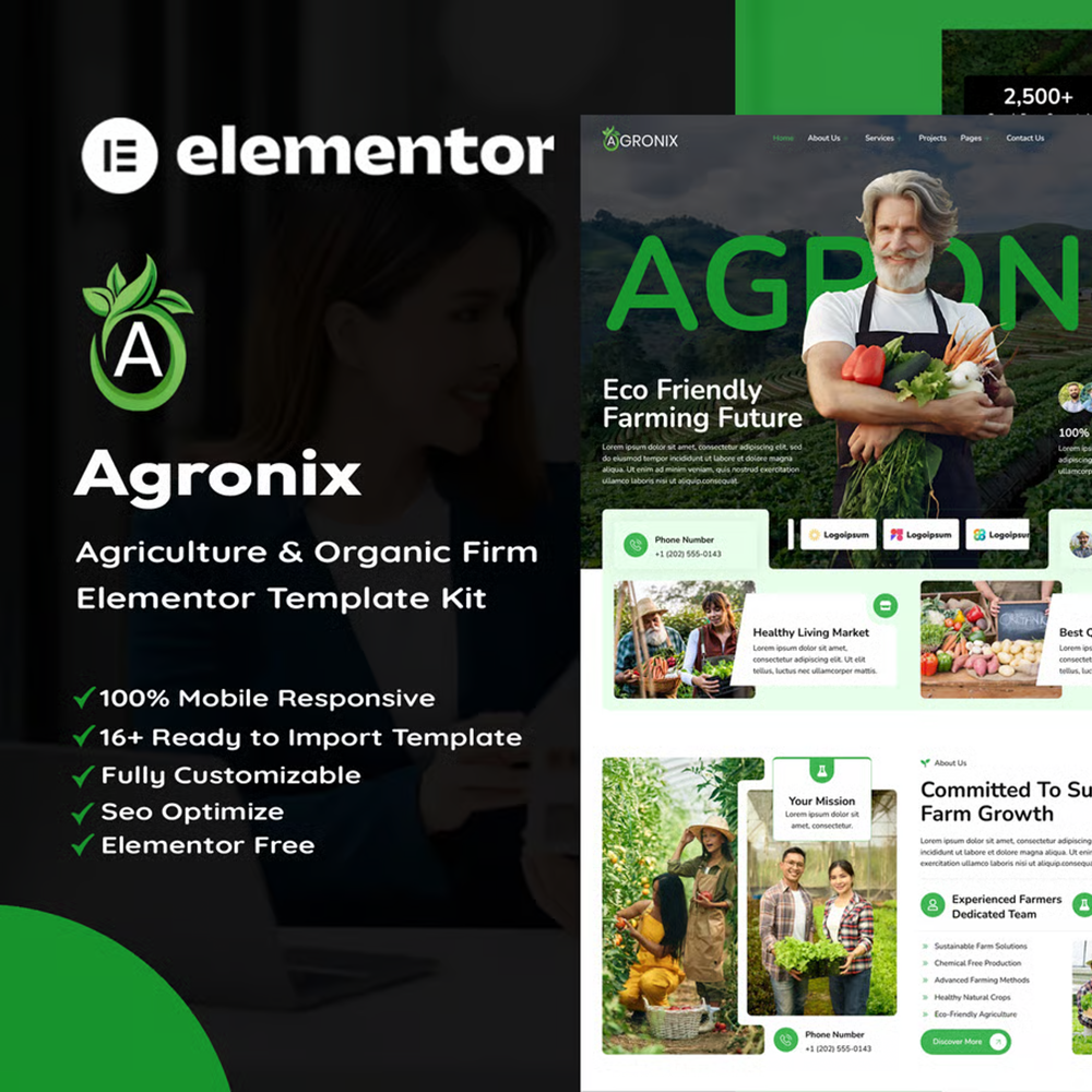 Agronix – 农业与有机种植 Elementor 模板套件