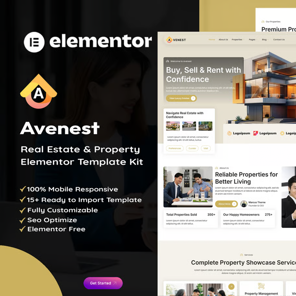 Avenest – 房地产及房源展示 Elementor 模板套件