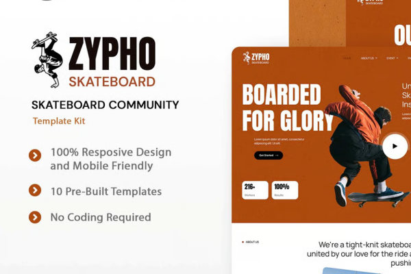 Zypho – 滑板社区 Elementor 模板套件
