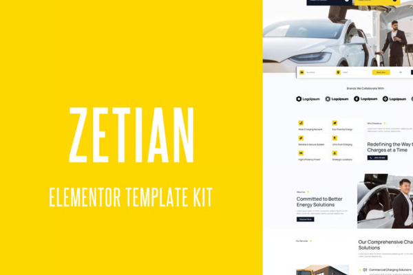 Zetian – 电动汽车充电站 Elementor 模板套件