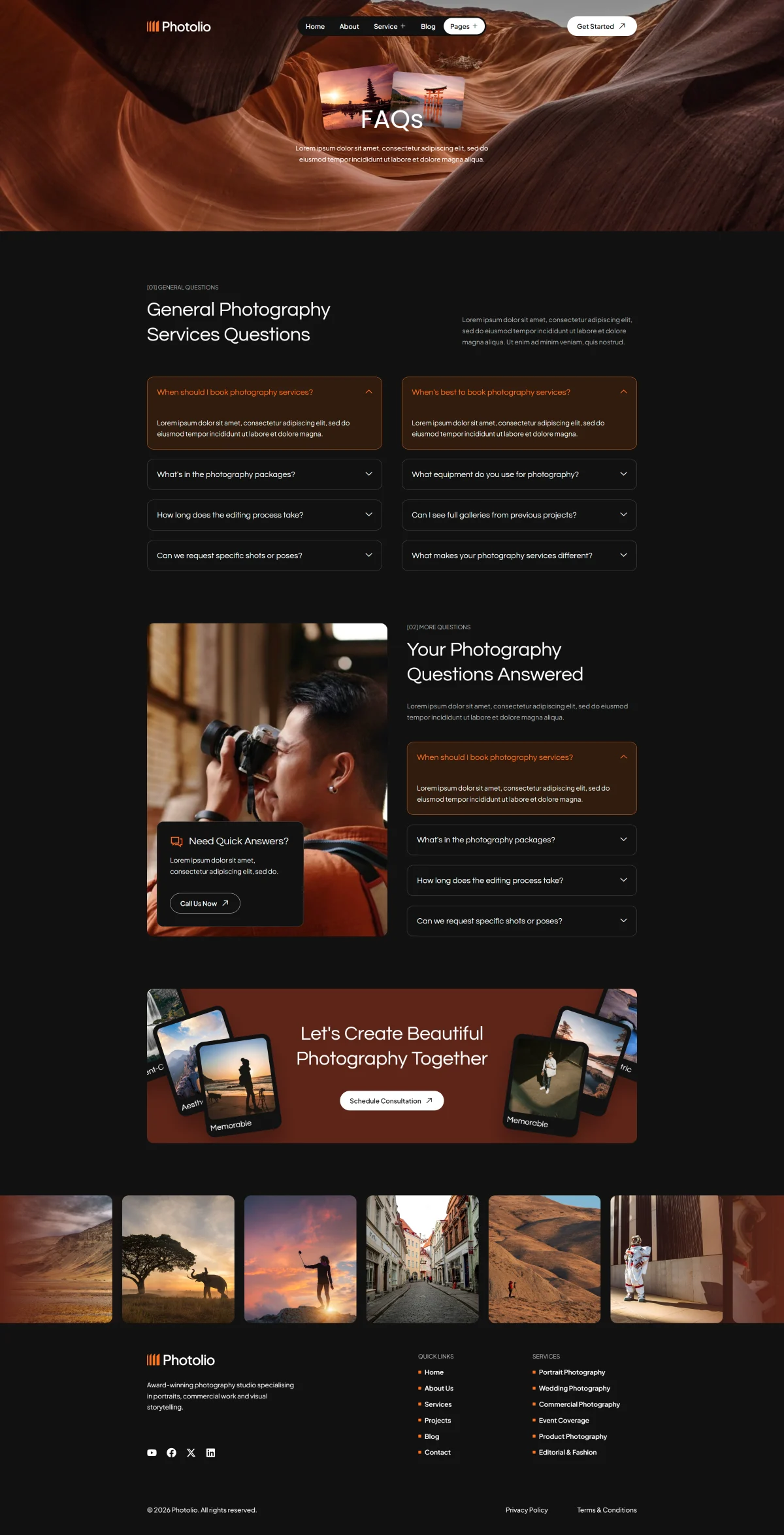 Photolio – 摄影工作室与作品集 Elementor 模板套件 Preview 5